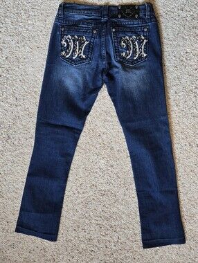 Miss Me Signature Boot Jeans Size 28 Dark Wash Embellished Pocket Bling Y2K